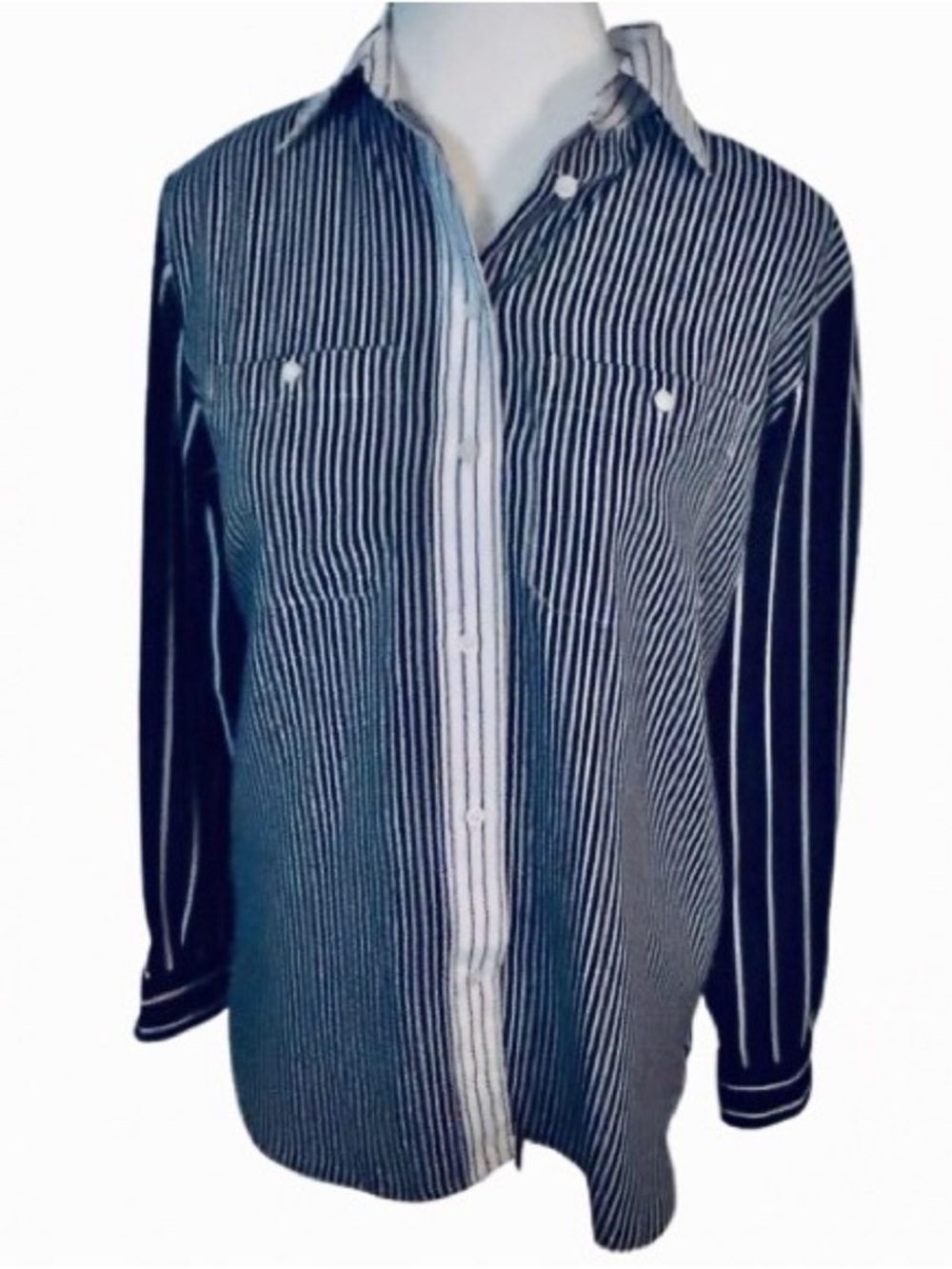 Petite Small RALPH LAUREN Navy Striped Blouse Shirt Top Long Sleeved Designer